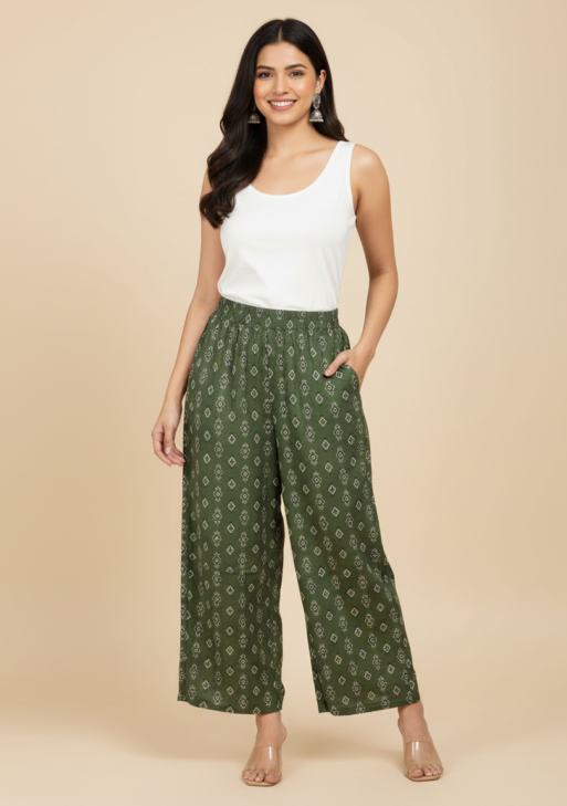 PALAZZO REYON  OLIVE GREEN PRINTED-168579